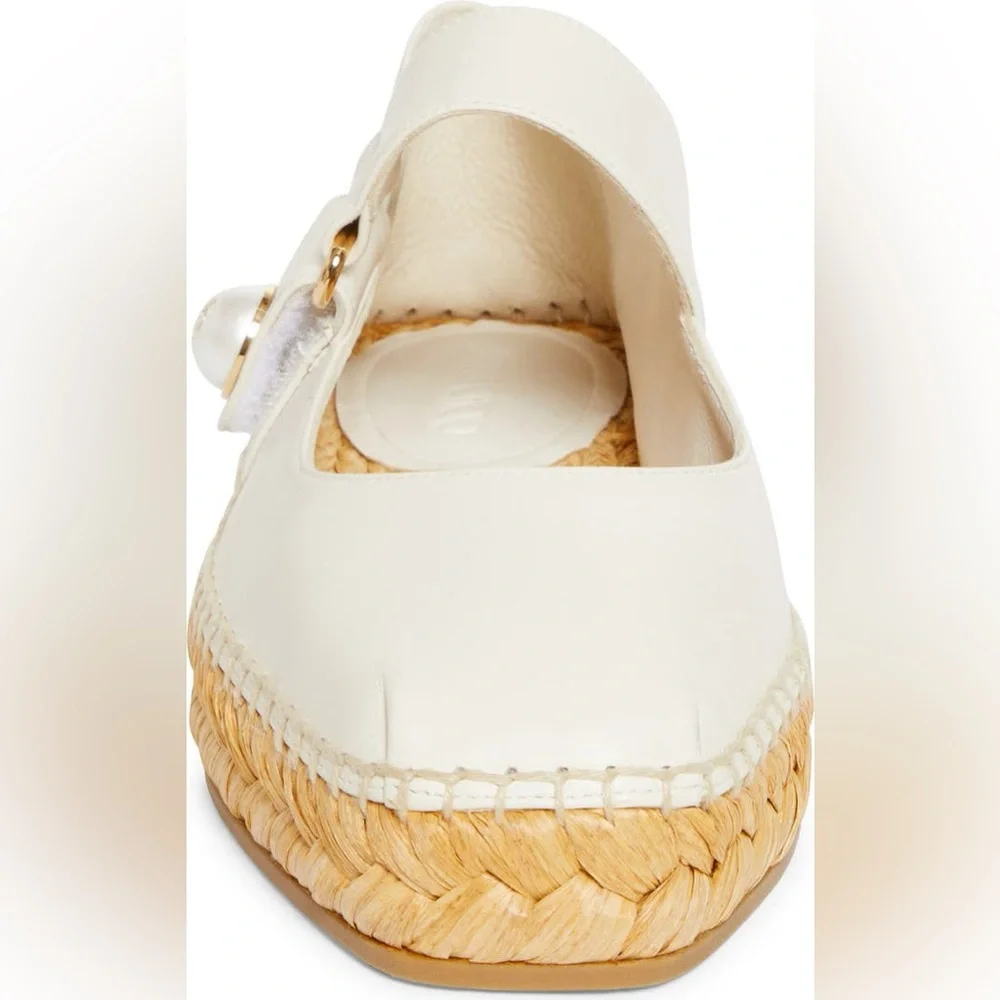 Jimmy Choo Fayence Pearl White Leather Mary Jane Ballerina Espadrilles EUC Sz 38